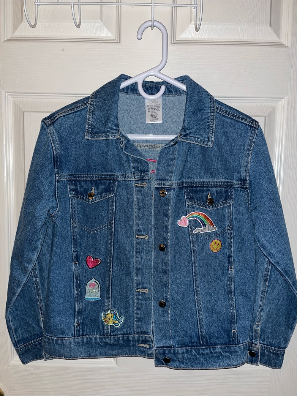 Disney Girls' Denim Jacket with Fun Patch Accents